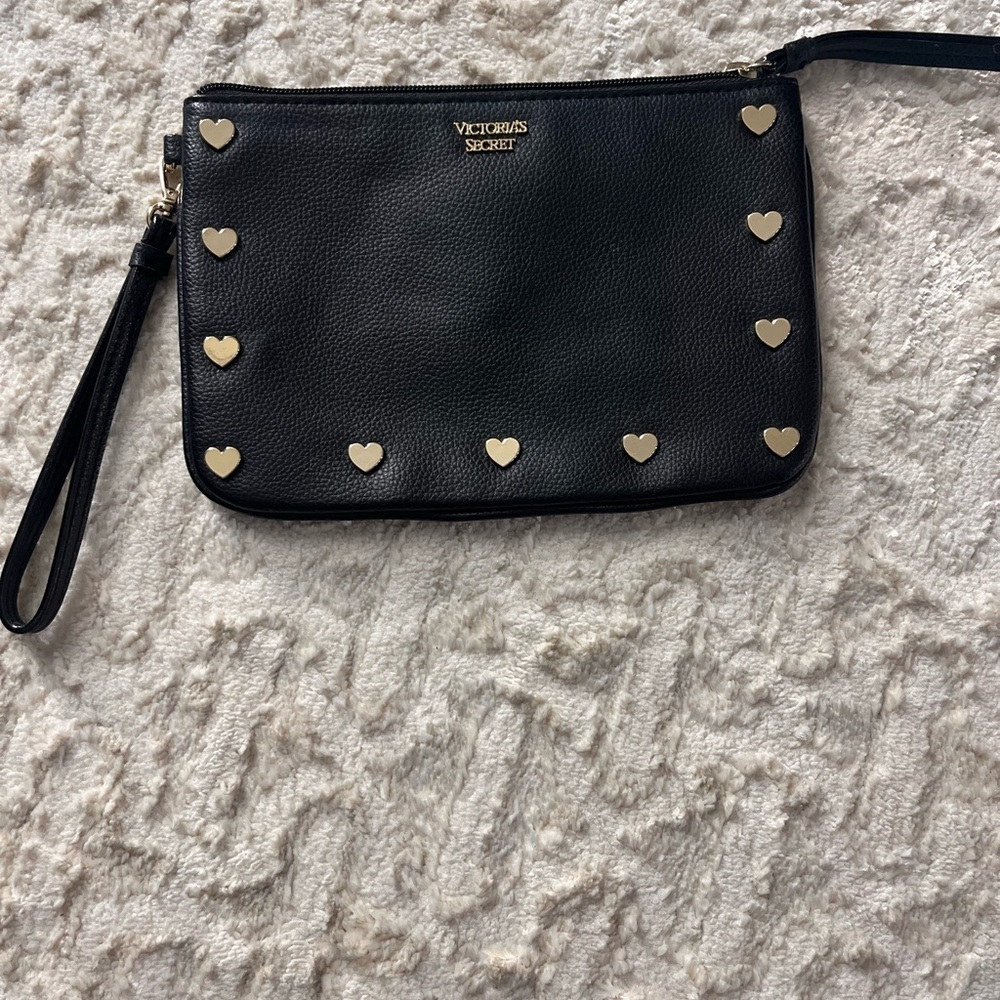 Victoria's Secret Black wristlet  with Gold Heart Details